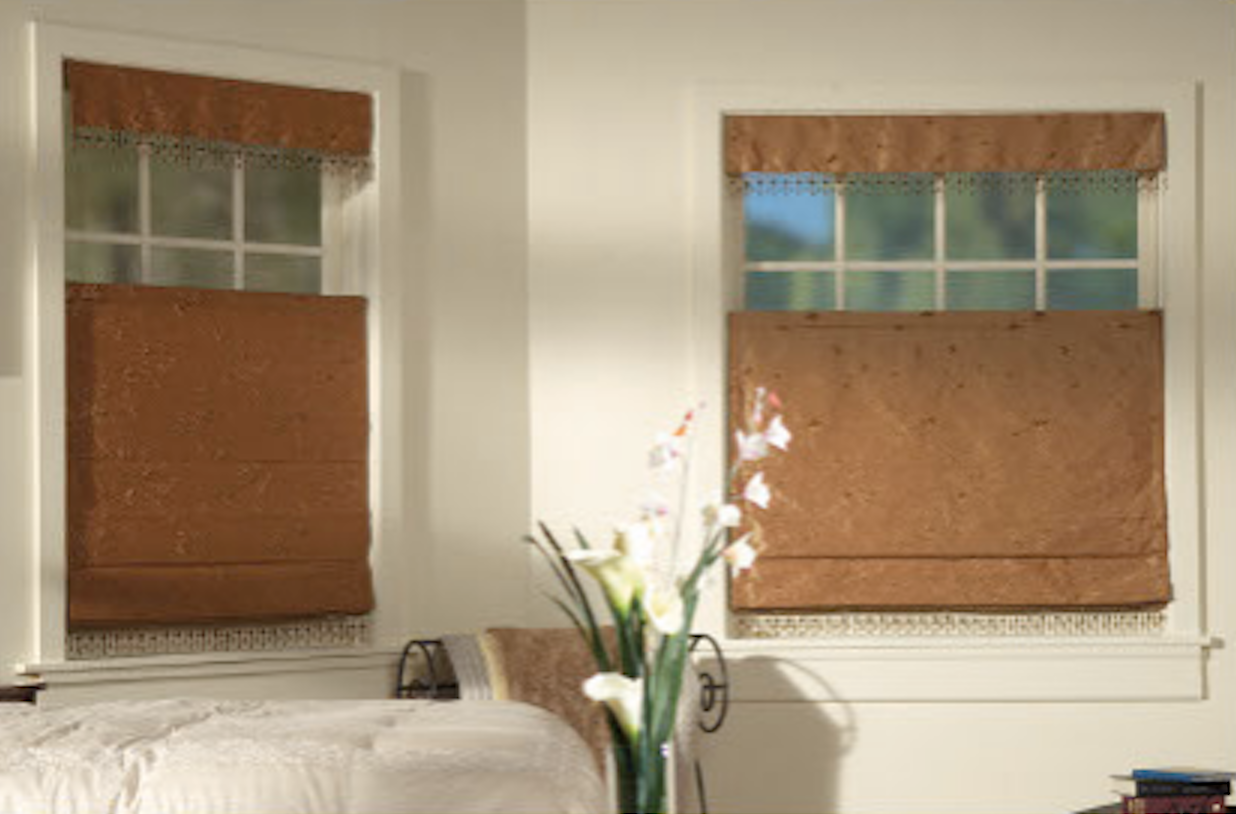 Fabric Roman Shades Covering a Kitchen Window